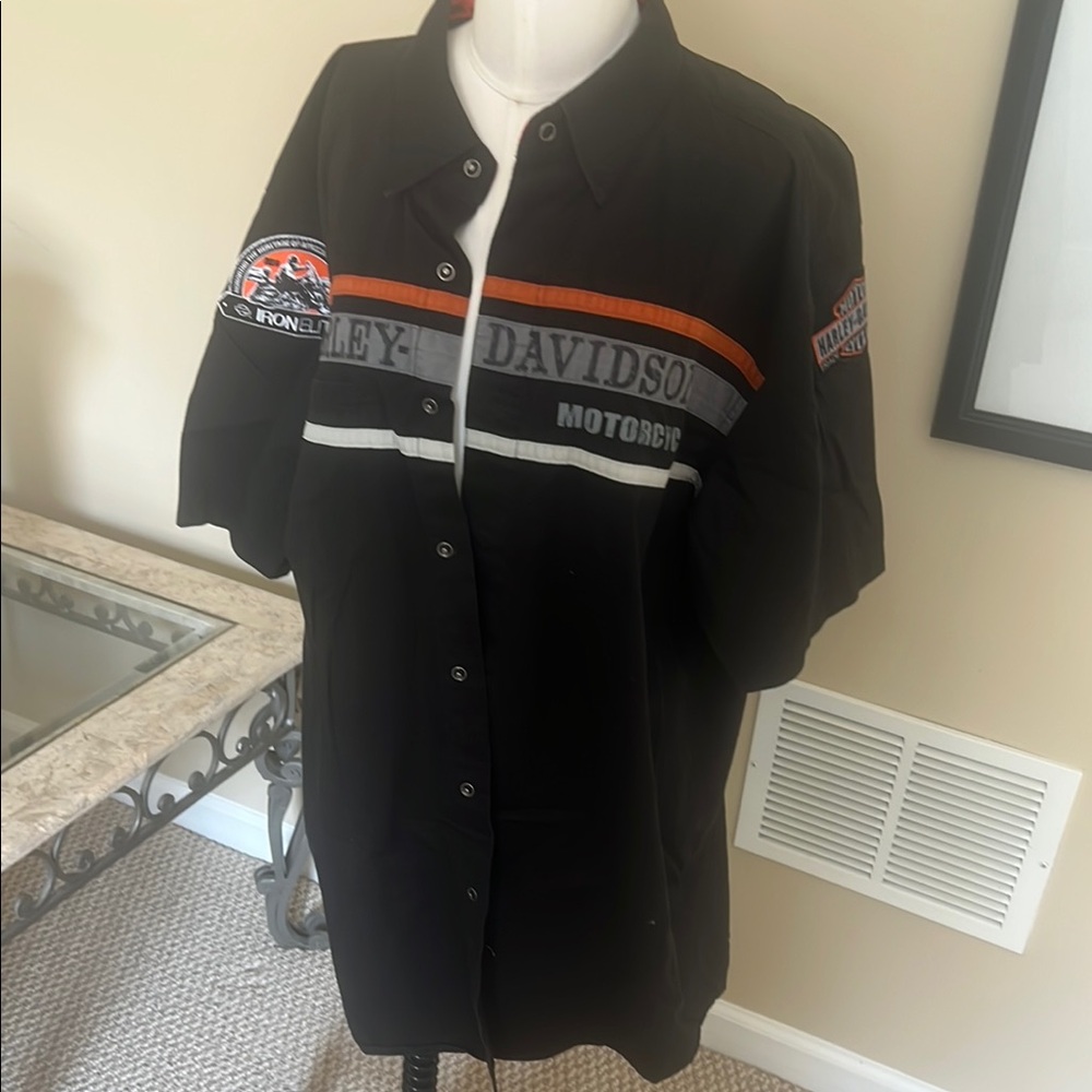 Harley-Davidson Black Shirt with Orange and Gray Accents